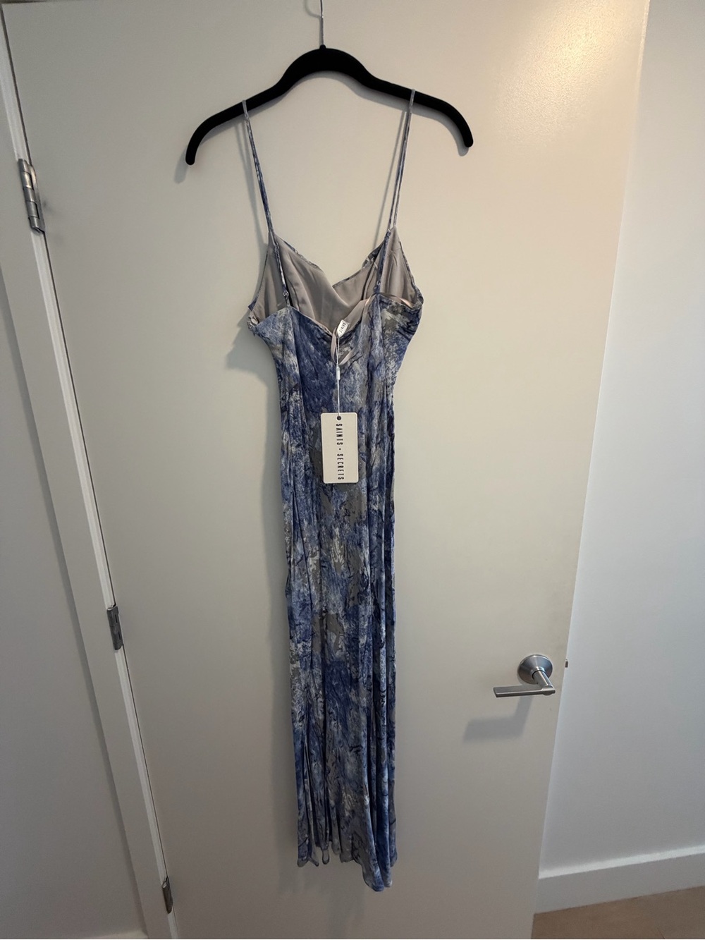 Blue Gray Marble Cowl Neck Slip Dress - Picture 6 of 7